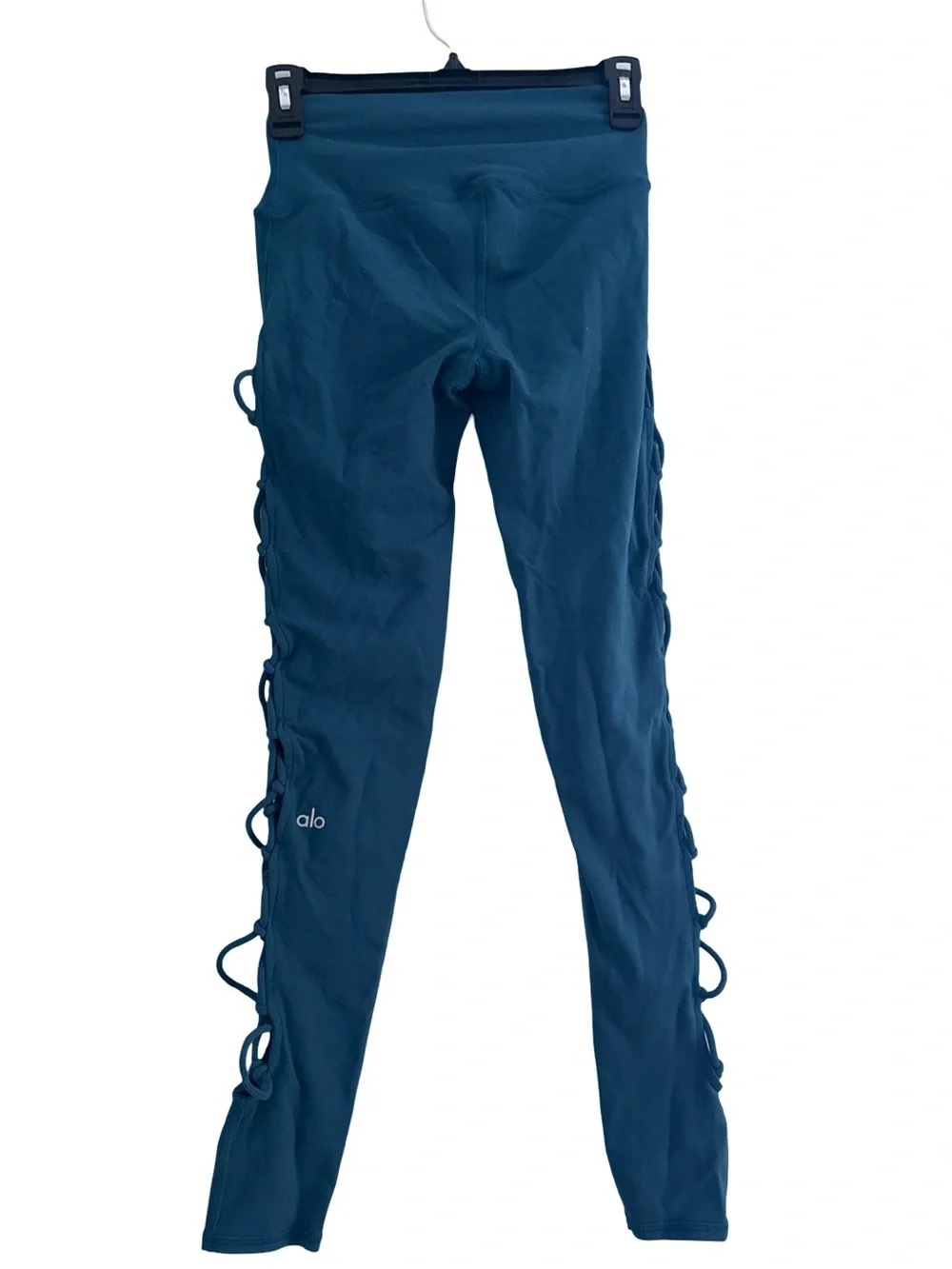 Alo Yoga XS Lace Up Cutout Leggings Teal Blue High Rise Crisscross